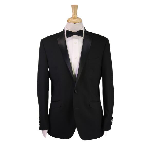 Kenneth Cole Reaction Black Slim Fit 2-Btn Notch Lapel Tuxedo Blazer Jacket 40R - Picture 1 of 9